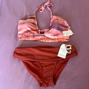 Time and Tru Tie-Dye Bikini Set in Pink and Red